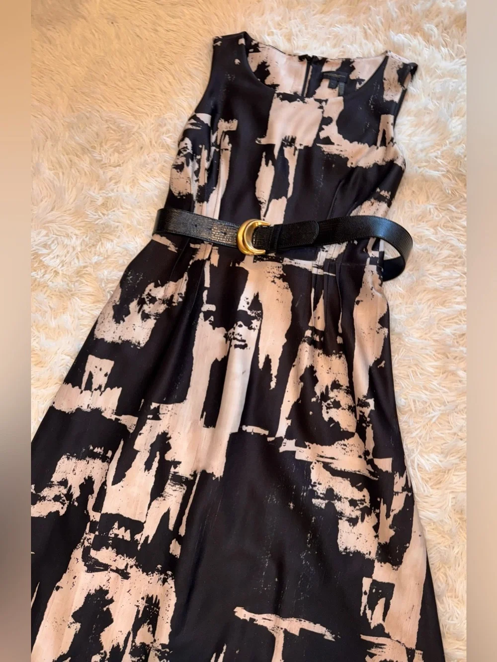 NEW Donna Karan Abstract Print Crew Neck Sleeveless Belted Scuba Midi Dress 14 - Picture 6 of 11